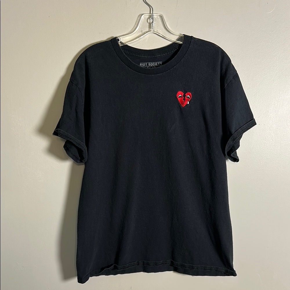 Riot Society Black Tee with Red Heart Patch